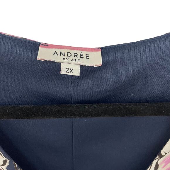 Andree by Unit Short Flutter Sleeve Floral Dress Navy Pink Womens 2X - Picture 3 of 6